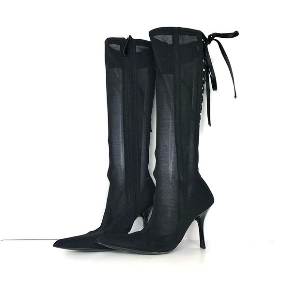Vintage Giuseppe Zanotti Corset Mesh Knee High Pointed Toe Boots 36 - Picture 1 of 10